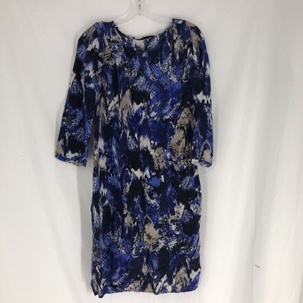 BCBG Max Azria Long Sleeve Rayon Shift Dress-Women's Small Blue Marbled